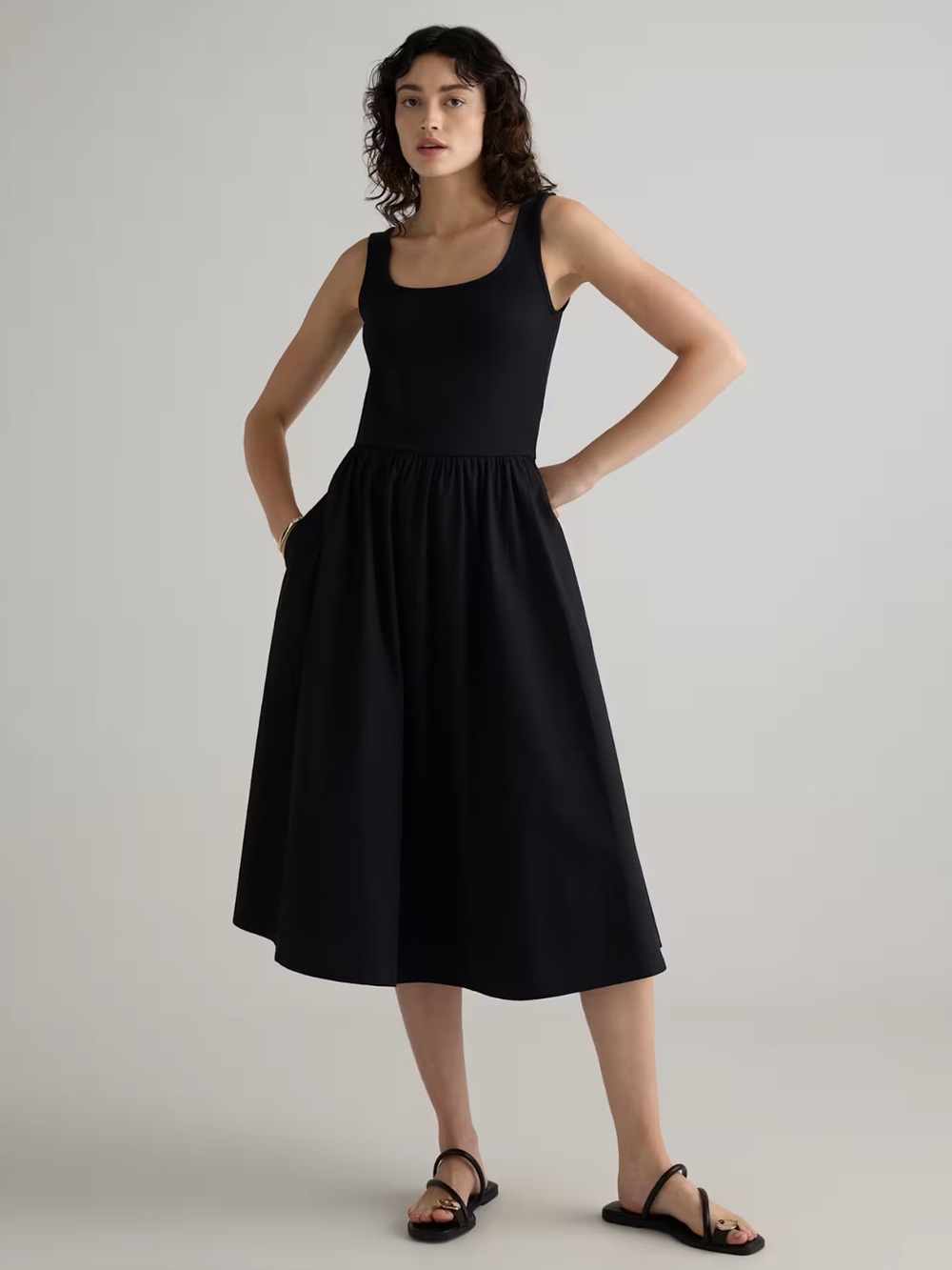 NWT Quince Black Large Cotton Mixed Media Tank Dress